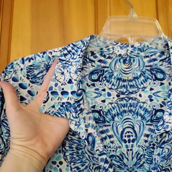 Lilly Pulitzer Lilith Tunic Button Dress In Blue And Aqua Pattern Size XL - Picture 4 of 12